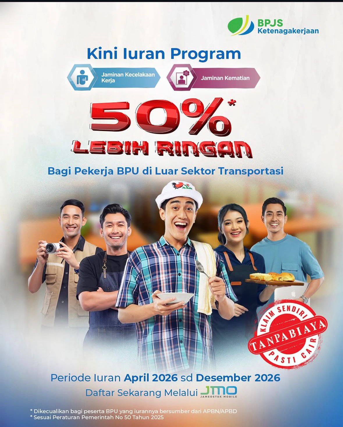 Diskon Iuran 50 Persen, BPJS Ketenagakerjaan Ringankan Beban Pekerja Informal