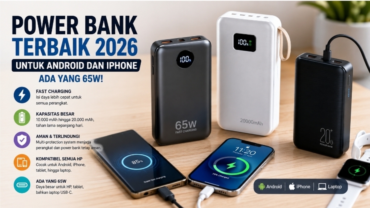 Power Bank Terbaik 2026 untuk Android dan iPhone, Ada yang 65W