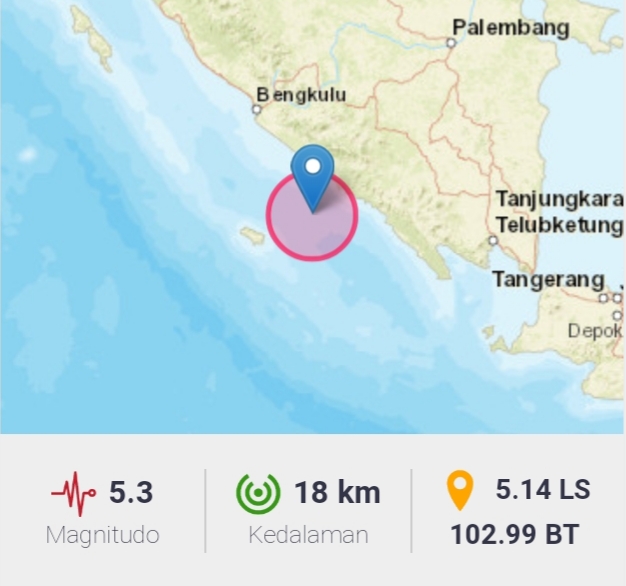Gempa 5,3 Magnitudo Guncang Kaur Bengkulu, BMKG Minta Masyarakat Waspadai Gempa Susulan
