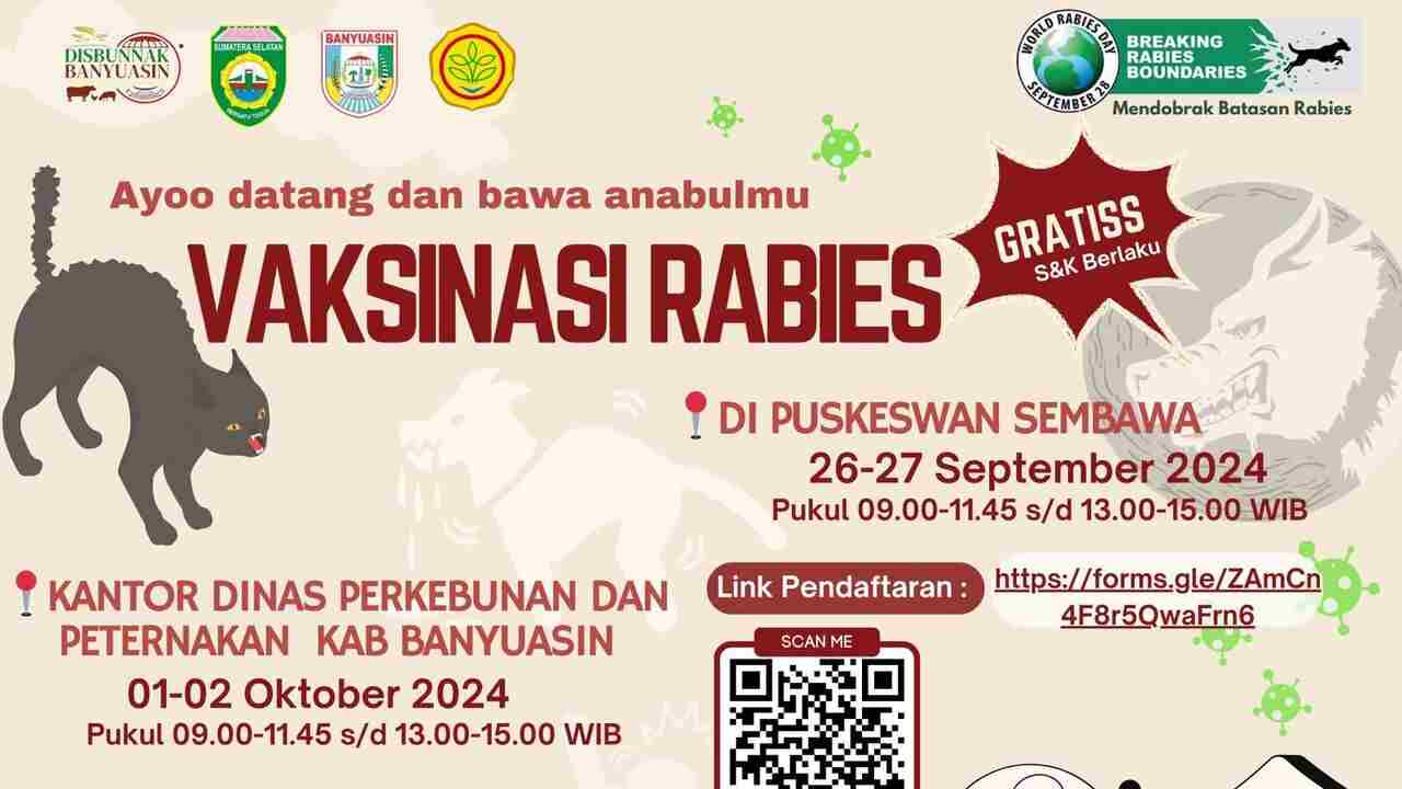 Disbunnak Banyuasin Gelar Vaksinasi Rabies Gratis, Catat Tanggalnya!