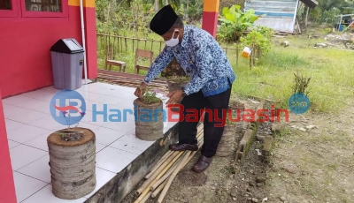 Inovasi SDN 19 Makarti Jaya, Manfaatkan Potongan Pohon Kelapa jadi Pot Bunga