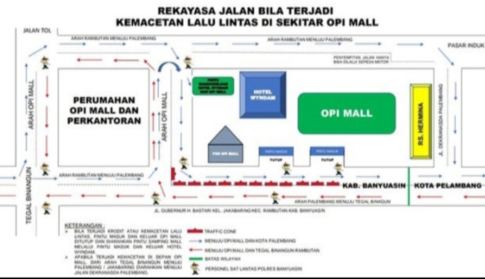 Antisipasi Kemacetan di Seputaran Opi Mal, Satlantas Polres Banyuasin Lakukan Ini