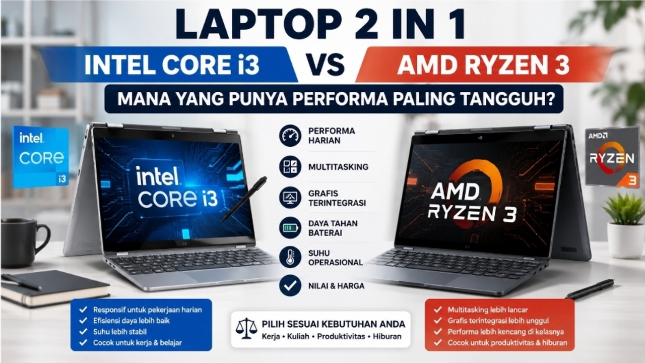Adu Kencang Laptop 2 in 1 Intel Core i3 vs AMD Ryzen 3, Mana yang Lebih Layak Dibeli pada 2026?