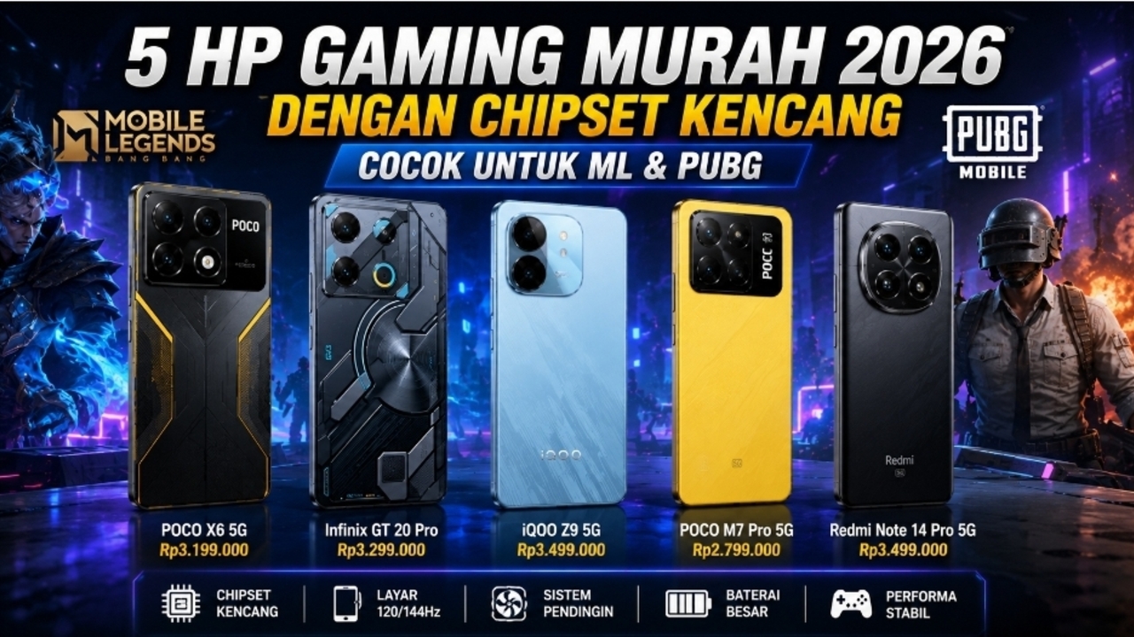 5 HP Gaming Murah 2026 dengan Chipset Kencang, Cocok untuk ML & PUBG
