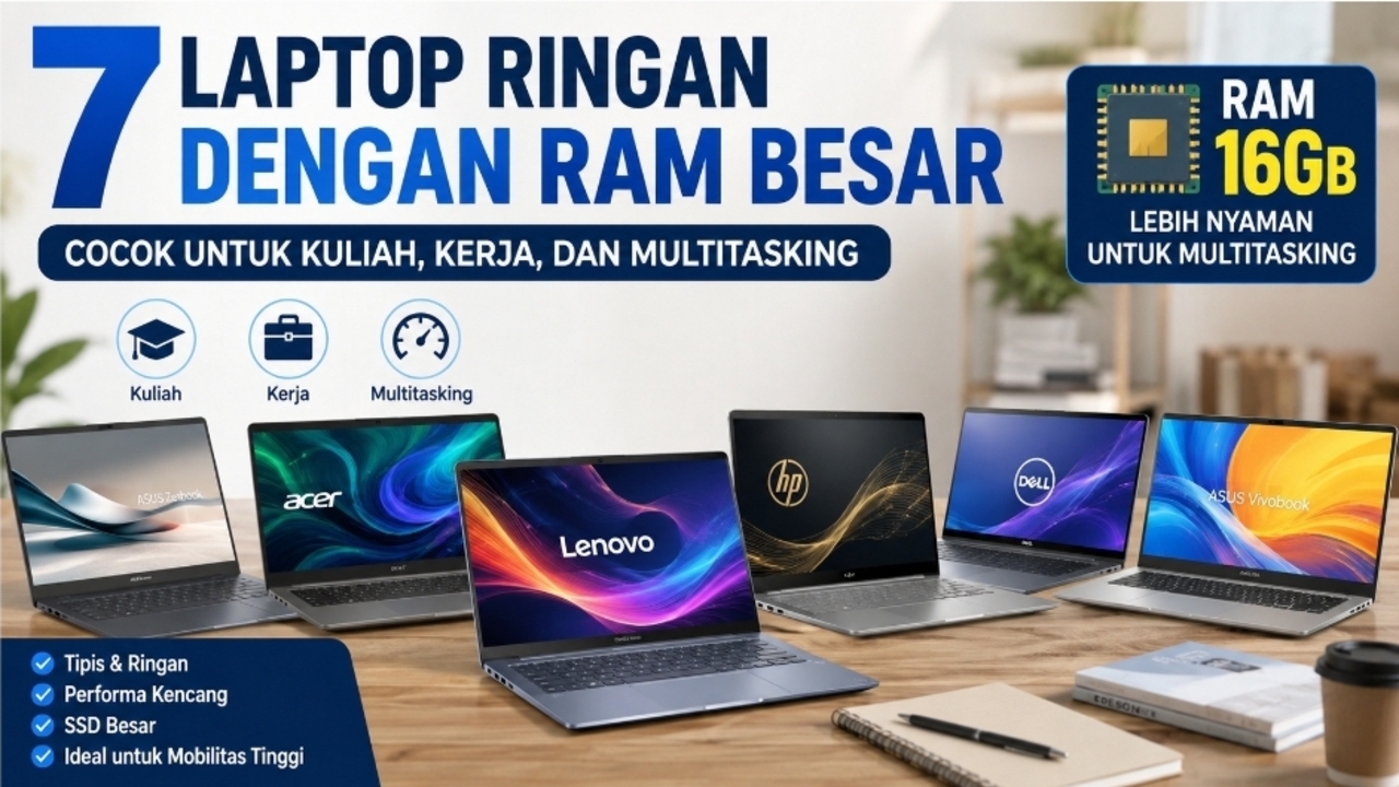 7 Laptop Ringan dengan RAM Besar, Cocok untuk Kuliah, Kerja, dan Multitasking