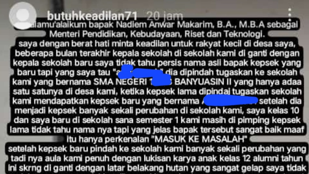 Curhatan Wali Murid SMA di Banyuasin Jadi Viral, Oknum Kepsek 'Dilaporkan' ke Mendikbudristek, Apa  Itu?