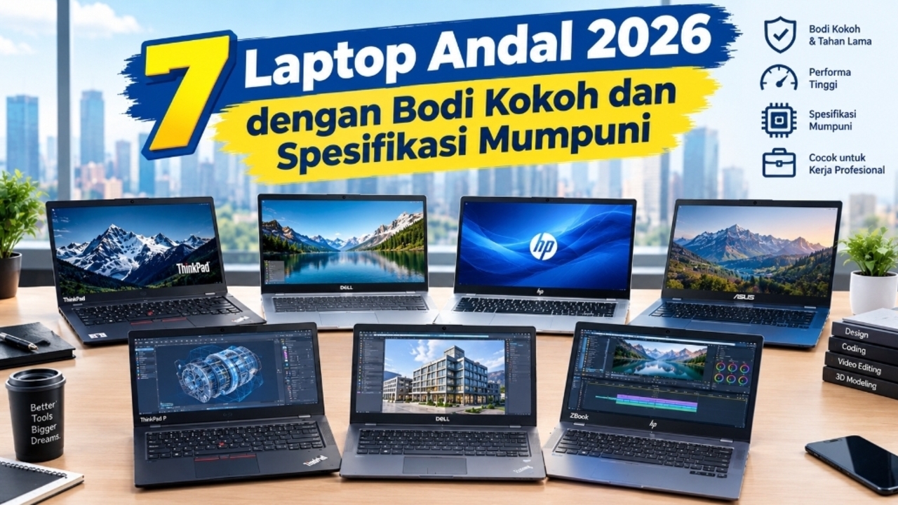 7 Laptop Andal 2026 dengan Bodi Kokoh dan Spesifikasi Mumpuni
