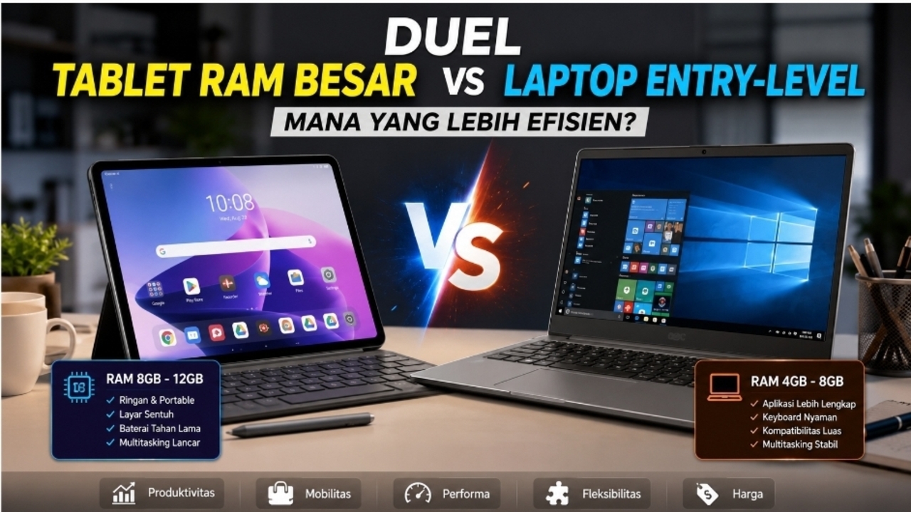 Duel Tablet RAM Besar vs Laptop Entry-Level, Mana yang Lebih Efisien?