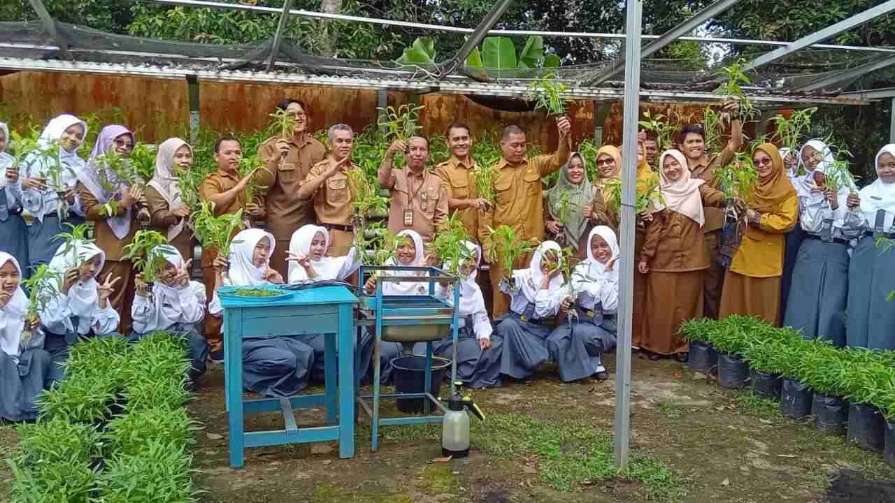 Dukung Program Ketahanan Pangan, SMAN 2 Plus Banyuasin III Panen Kangkung