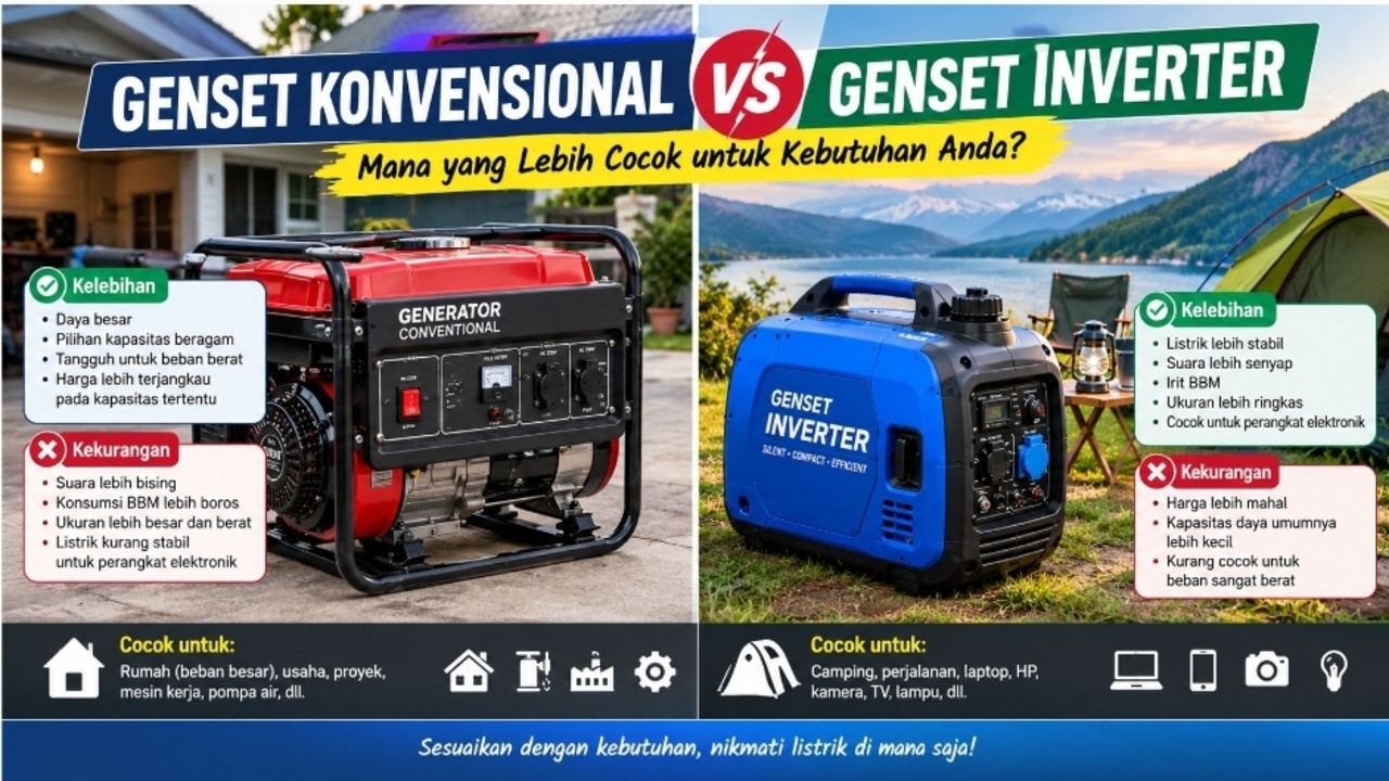 Genset Konvensional vs Inverter: Mana yang Lebih Irit dan Praktis?