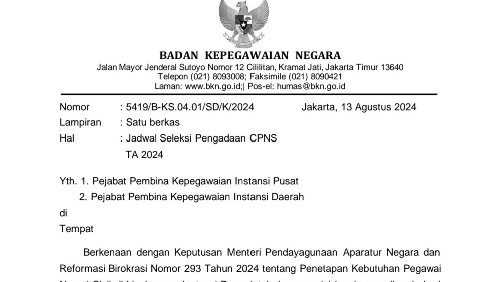 Cek Jadwal Lengkap Seleksi CPNS Tahun 2024 Resmi Diumumkan BKN