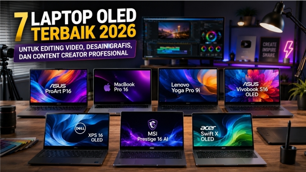 7 Laptop OLED Terbaik 2026 untuk Editing Video, Desain Grafis, dan Content Creator Profesional