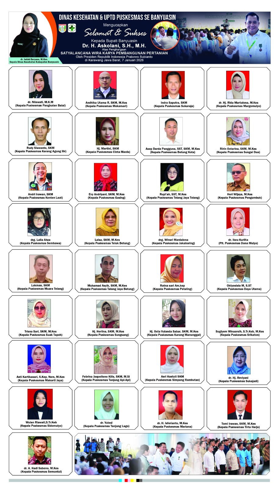 Puskesmas se-Banyuasin Ucapkan Selamat kepada Bupati Banyuasin atas Penghargaan Satyalencana Wira Karya