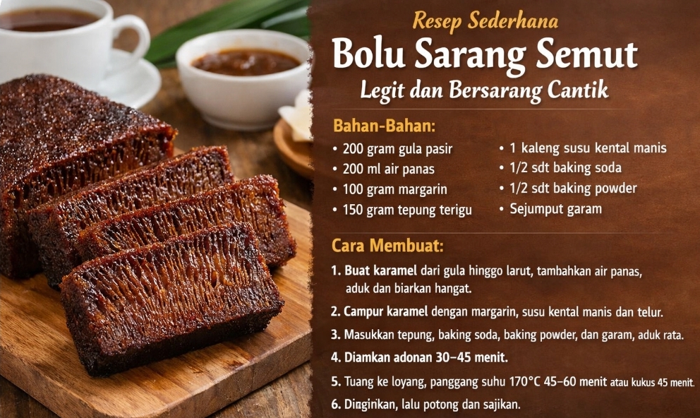 Resep Sederhana Bolu Sarang Semut, Legit dan Bersarang Cantik
