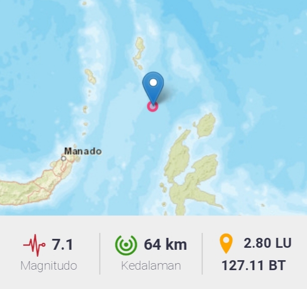 BREAKING NEWS: Gempa Guncang Melonguane Sulut 7.1 Magnitudo