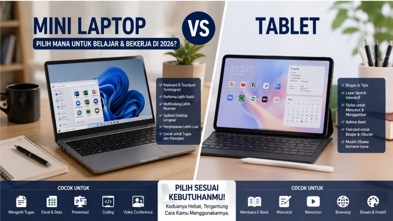 Mini Laptop vs Tablet 2026, Pilih Mana untuk Belajar dan Bekerja?