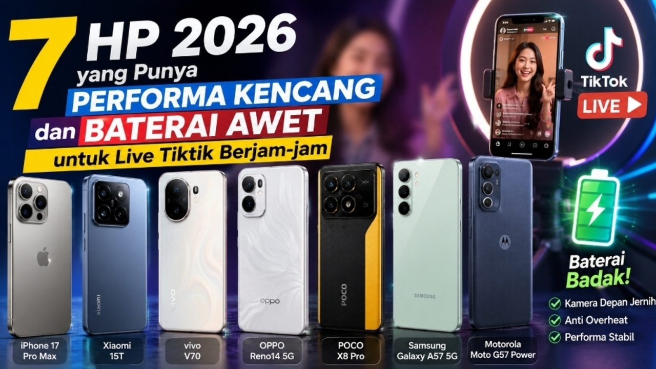 Live TikTok Berjam-jam? Ini 7 HP 2026 yang Punya Performa Kencang dan Baterai Awet
