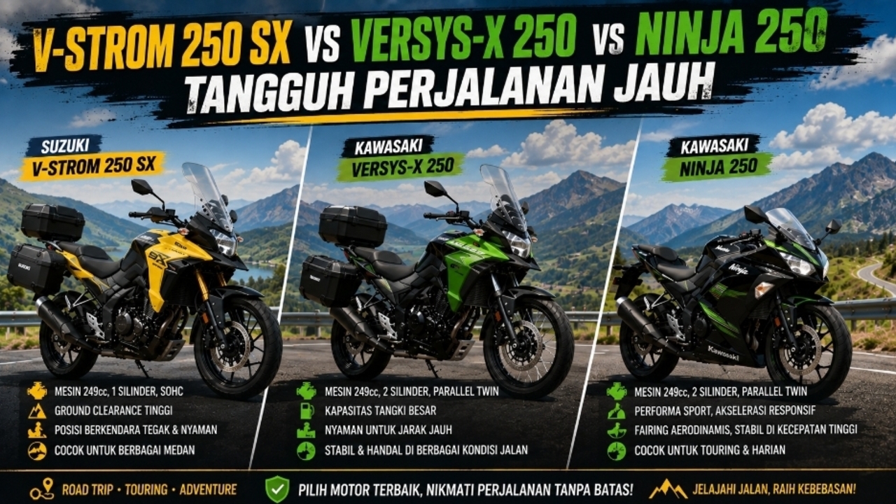 V-Strom 250 SX vs Versys-X 250 vs Ninja 250, Mana Jagoan Touring?