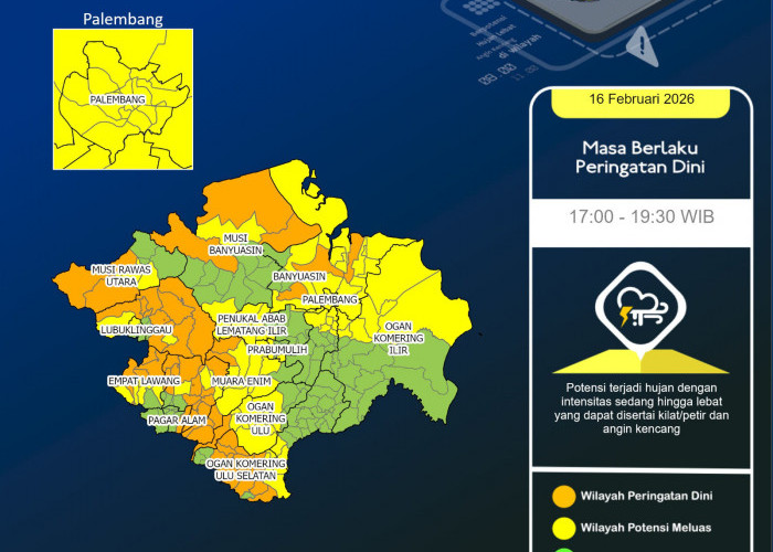 Hujan Sedang Berpotensi Guyur Banyuasin Malam Hari