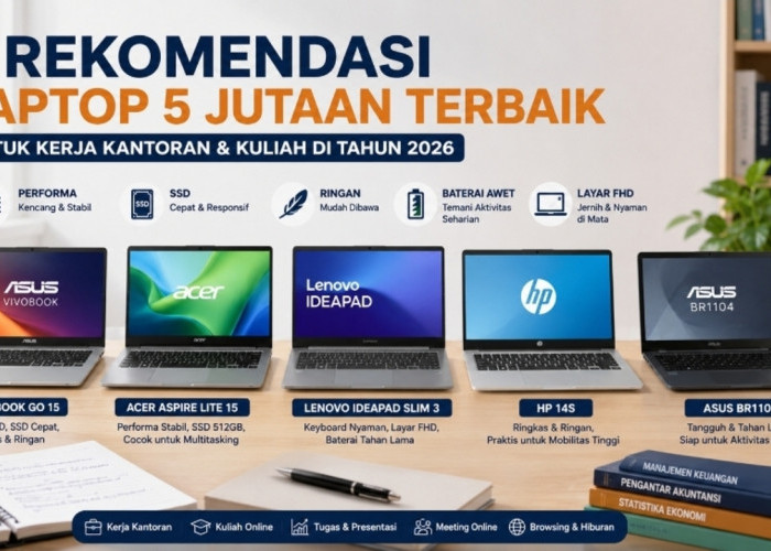 Rekomendasi Laptop Harga Rp5 Jutaan dengan SSD Cepat dan RAM Besar, Ideal untuk Produktivitas 2026