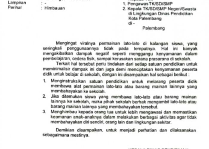 Disdik Palembang Keluarkan Surat  Pelarangan Membawa Latto-latto di Sekolah, Begini Alasannya