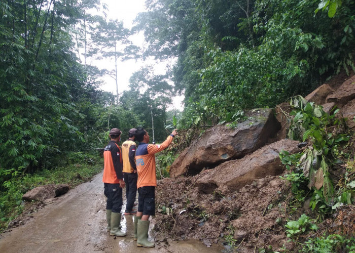 BPBD OKU Bersihkan Material Tanah Longsor di Jalan Desa Gunung Meraksa