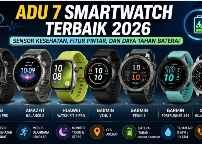 Adu 7 Smartwatch Terbaik 2026: Sensor Kesehatan, Fitur Pintar, dan Daya Tahan Baterai