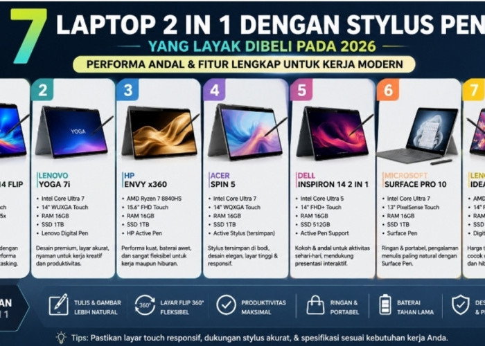7 Laptop 2 in 1 dengan Stylus Pen Layak Dibeli pada 2026, Performa Andal dan Fitur Lengkap untuk Kerja Modern