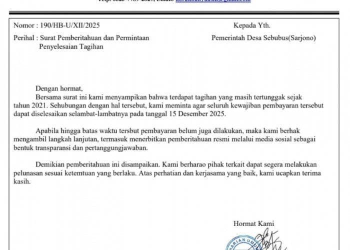 PENTING DAN MENDESAK! TUNGGAKAN HUTANG IKLAN DESA SEBUBUS AIR KUMBANG SEJAK TAHUN 2021 DI HARIAN BANYUASIN