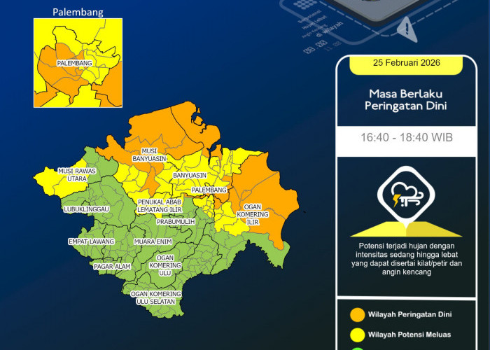 Sumsel Diguyur Hujan Mulai Sore hingga Dini Hari, Ini Wilayah yang Perlu Waspada