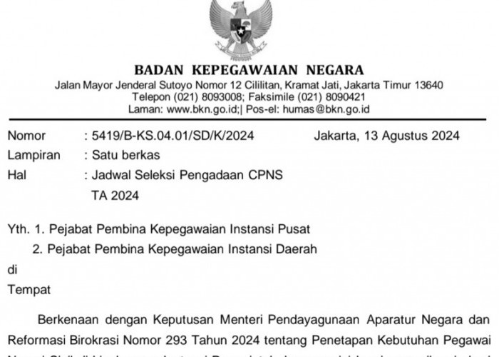 Cek Jadwal Lengkap Seleksi CPNS Tahun 2024 Resmi Diumumkan BKN