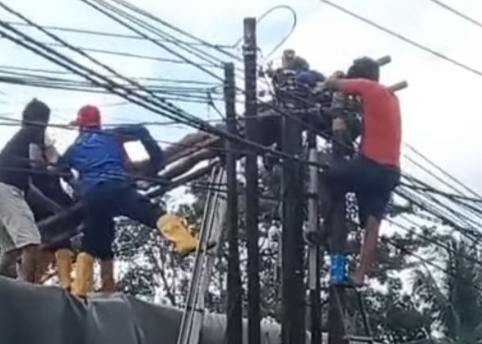 Tersengat Listrik, Pekerja Jaringan Wifi Tergantung di Tiang 1 Jam Lebih, Begini Kondisinya!