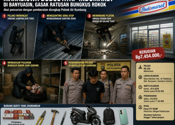 Mahasiswa Bobol Atap Indomaret di Banyuasin, Gasak Ratusan Bungkus Rokok